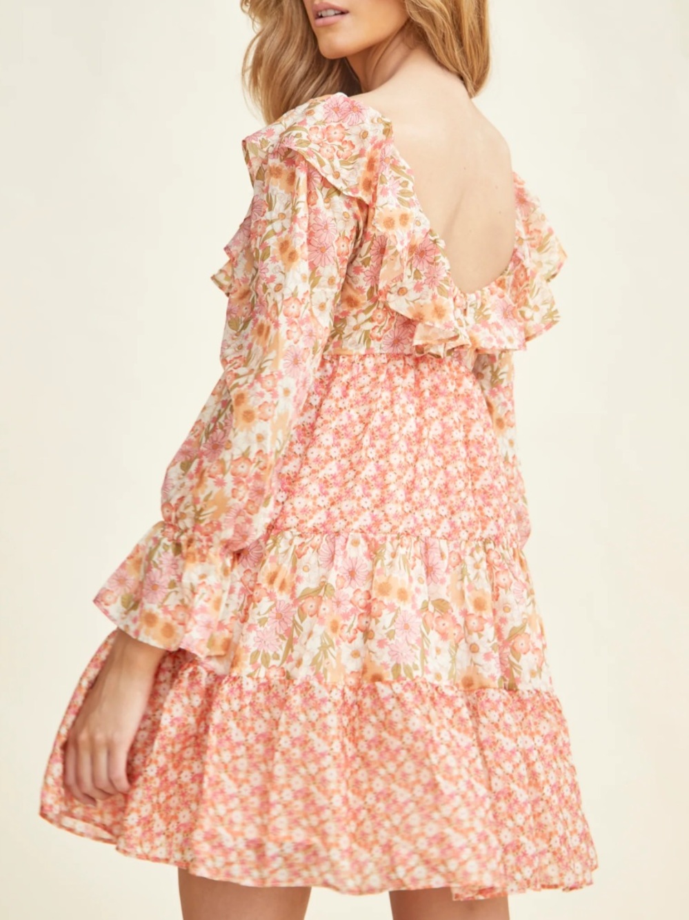 Glamorous Peach Floral Ruffle Mini Dress Size US 12 - Picture 3 of 6